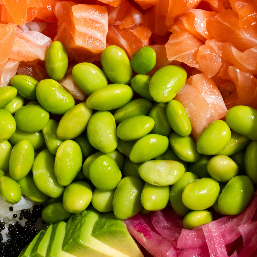 Fresh salmon poke ingredients